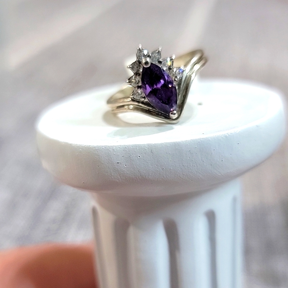 Silver 925 Purple Amethyst Gemstone Ring Size 7 Size 5
